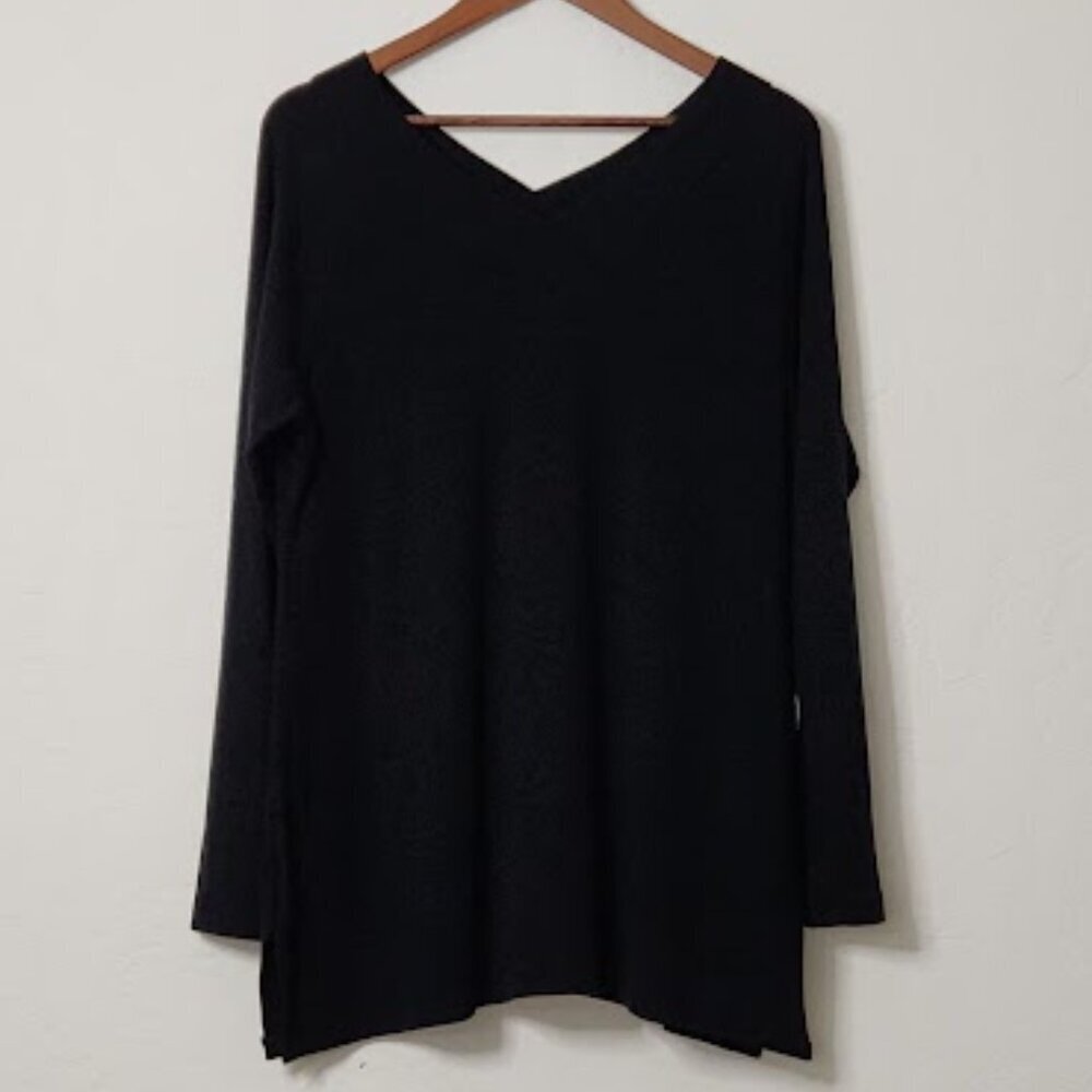 Soft Surroundings Women's Long Sleeve V-neck Ribbed Tunic Blouse Size Large